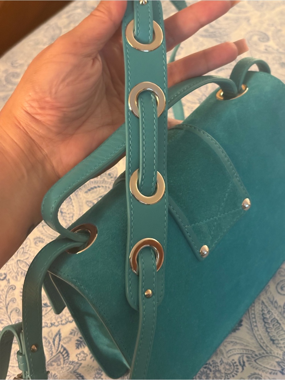 Jimmy Choo Teal Suede Crossbody Bag with Gold Hardware - Picture 8 of 10